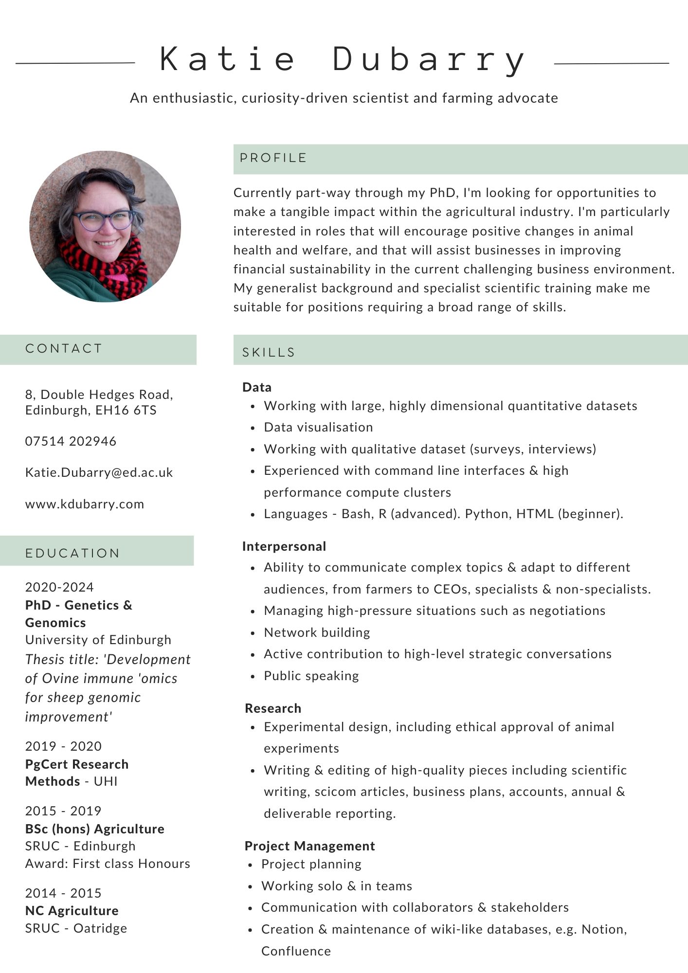 Katie's CV page 1